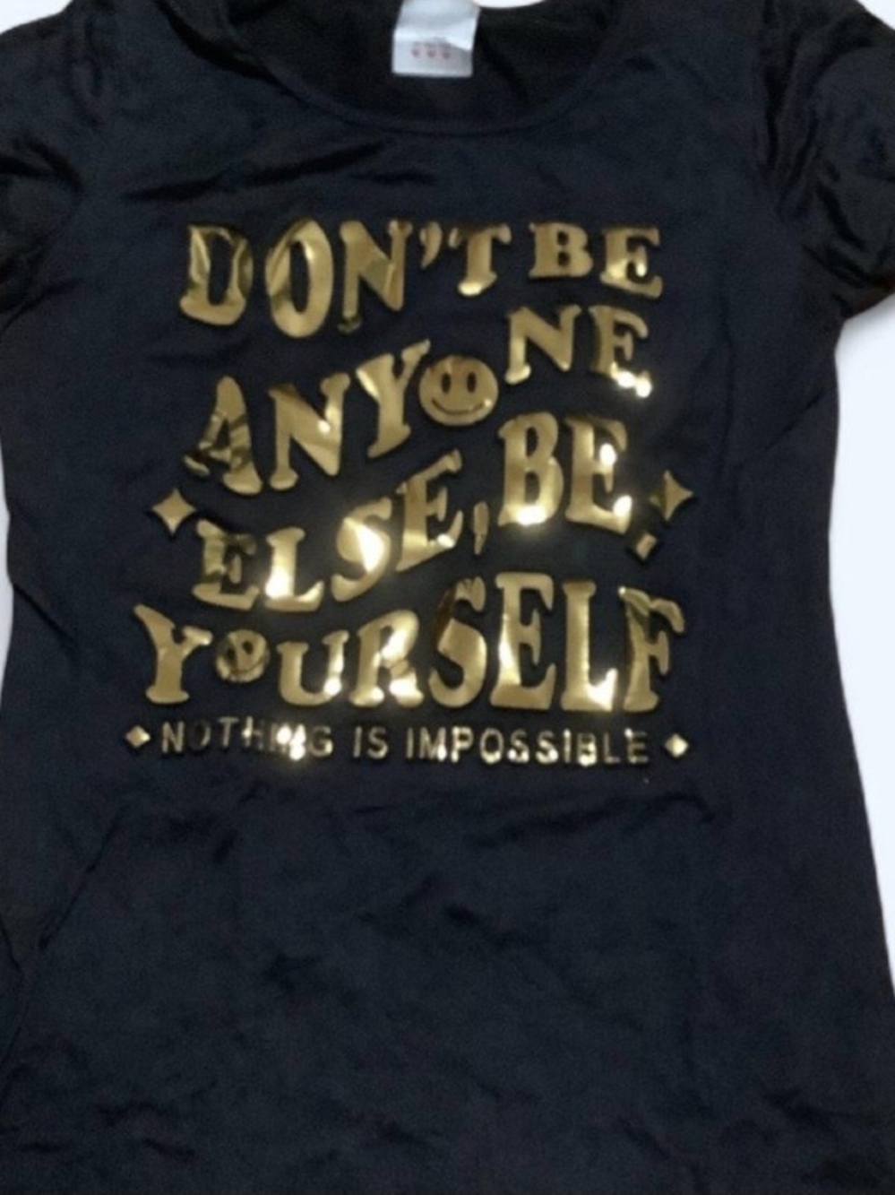 & Other Stories Black Short Sleeve Tee with Gold Foil Slogan